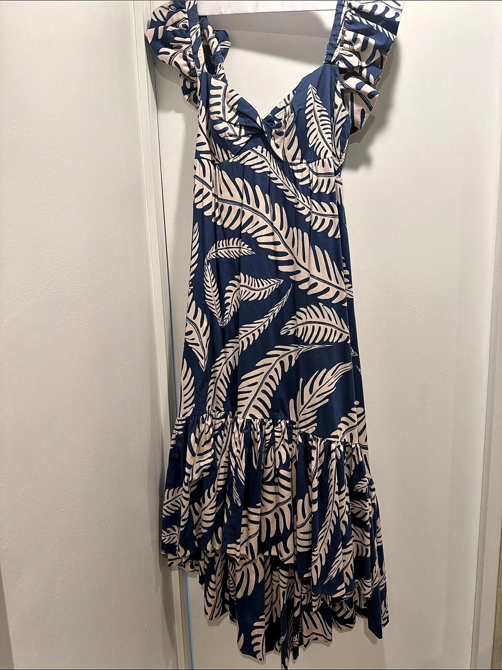Andres Otalora RT24024 Floral Midi Dress in Blue & Cream Size 4